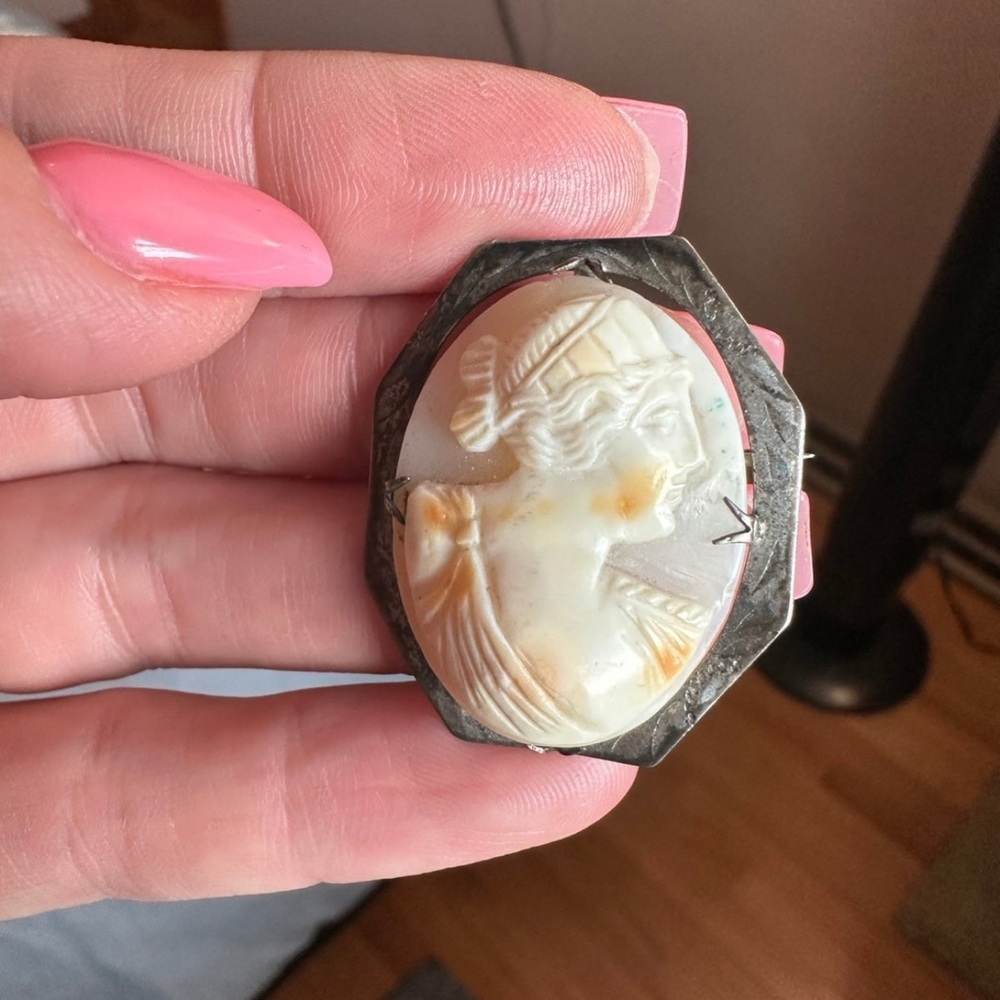 Antique Greek Goddess Sterling Cameo Pin